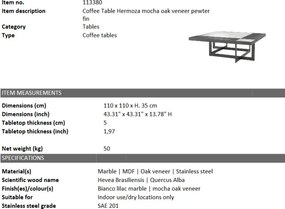 Masuta de cafea design LUX Hermoza 110x110cm 113380 HZ