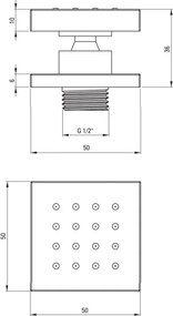 Duza hidromasaj de perete forma pătrată NAC 071K