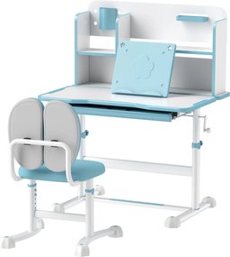 AIYAPLAY Set Birou și Scaun pentru Copii 3-12 Ani Reglabile pe Înălțime și Blat Înclinabil, 80x55x107.5 cm, Albastru | Aosom Romania