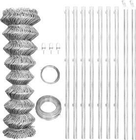 vidaXL Gard din plasă cu stâlpi, argintiu, 15x1,25 m, oțel galvanizat