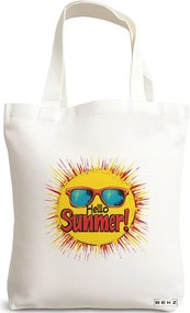 Sacosa de Panza pentru Cumparaturi, Geanta Tote, model Sun faces 4 38 x 34.5 cm, Alba, BEKZ®