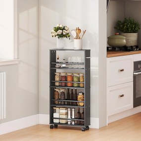 HOMCOM Raft multifuncțional cu roți, design îngust, 4 compartimente, 45x15x91 cm, Negru | Aosom Romania