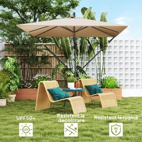 Outsunny Umbrelă Suspendată 2.5x2.5 m cu Acoperire, Corzi Antivânt, Bază în Cruce și Manivelă, Umbrelă de Grădină Inclinabilă și Rotativă 360° din Metal și Poliester 180 g/m², UV50+, Gri | Aosom Romania