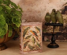 Statuetă decorativă din polirășină, trei papagali verzi pe stinghie neagră, picior sculptat cu detalii aurii, 33,5 x 18 x 10,5 cm, „Perruche