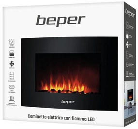 Semineu electric Beper RI.503, 2000W, 5 setari, Flacara 3D, Montare pe perete, Temporizator saptamanal, Telecomanda, Negru