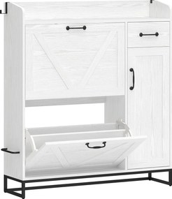 HOMCOM Pantofar îngust cu 2 sertare basculante și polițe reglabile pentru 12 perechi, pentru spații reduse, 106,7x26x116 cm, Alb | Aosom Romania