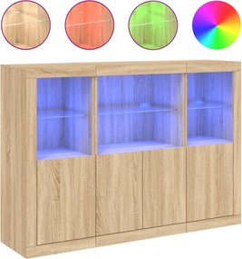 vidaXL Servantă cu lumini LED, 3 buc., stejar sonoma, lemn prelucrat