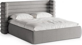 Pat matrimonial gri tapițat cu spațiu de depozitare cu somieră 180x200 cm Mount – Micadoni