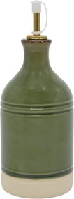 Olivieră din ceramică antichizată verde, pentru oțet , cu dozator metalic auriu, 23×8,5 cm, „Mireille"