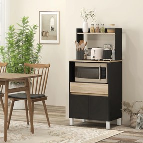 HOMCOM Mobilier pentru cuptor cu microunde, bufet de bucătărie cu dulap sertar raft superior, 60 x 40 x 131 cm stejar și negru | Aosom Romania