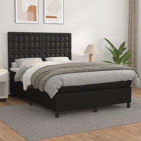 3142845 vidaXL Pat box spring cu saltea, negru, 140x200 cm, piele ecologică