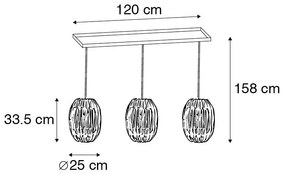 Lampă suspendată din bambus cu abajururi albe dreptunghiulare cu 3 lumini - Canna Capsule