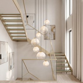 Lampă suspendată Hotel Chic alamă cu sticlă albă rotundă cu 7 lumini - Misty