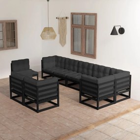 Set mobilier gradina cu perne, 9 piese, lemn masiv pin Negru, 1, Da