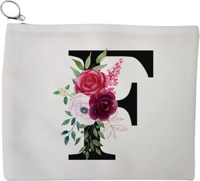 Portfard Cosmetice tip Plic, Cu litera F si Trandafiri, 23x18 cm, Alb, BEKZ®
