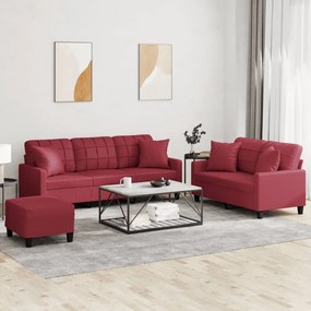 vidaXL Set de canapele cu perne, 2 piese, roșu vin, piele ecologică