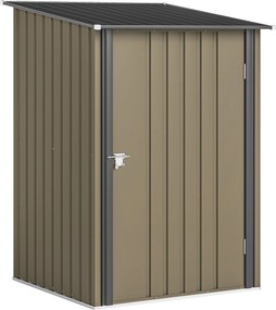 Outsunny Căsuță de Grădină 0.92m² din Oțel Galvanizat, Căsuță pentru Unelte cu Ușă Blocabilă și Acoperiș Înclinat, 100x104x160 cm, Maro și Gri Închis | Aosom Romania