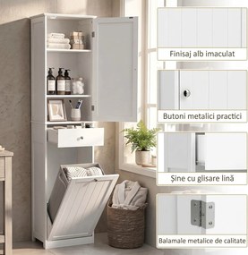 HOMCOM Dulap de baie tip coloană 180 cm cu coș de rufe rabatabil, alb | Aosom Romania