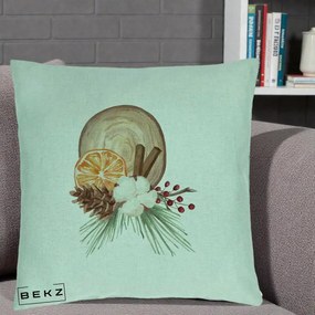 Perna Decorativa Aranjament de Craciun Nordic, 40x40 cm, Verde Menta, Husa Detasabila, Perna Inclusa, BEKZ®