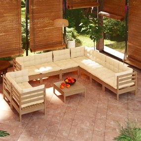 3096908 vidaXL Set mobilier grădină cu perne, 10 piese, maro miere, lemn pin