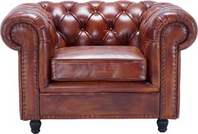 Fotoliu Chesterfield din piele naturala maro, "Classic Chic"