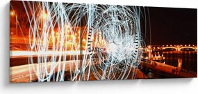 Tablou cu valuri de lumini (cu ceas) (90x30 cm)