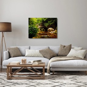 Tablou pe sticlă - Pod prin râu (70x50 cm)