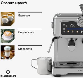 Klarstein Aparat de cafea GrandPresso Touch, 20 bar, râșniță integrată, indicator de presiune, spumă de lapte