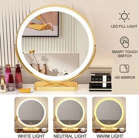 RESIGILAT Set Eleanor, Masă de toaletă pentru machiaj cu oglindă iluminată LED, control touch, 4 sertare, comoda, scaun, Gri