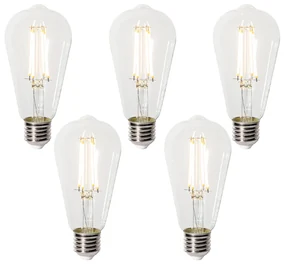 Set 5 becuri E27 3-staps dimbaar LED lamp ST64 clear 6W 700 lm 2700K