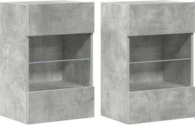 vidaXL Comode de perete cu lumini LED pentru TV 2 buc. gri beton 40x30x60,5cm