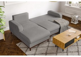 Colțar gri deschis cu tapițerie din catifea reiată (cu colț pe partea stângă ) Beata – Ropez