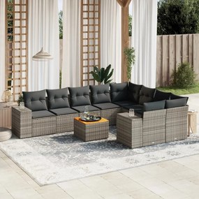 vidaXL Set mobilier de grădină cu perne, 10 piese, gri, poliratan