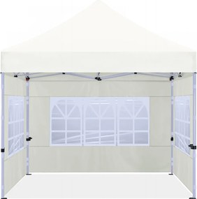 ABCCANOPY – Cort pavilion pliabil 3x3 m, înălțime reglabilă 3 trepte, pereți cu ferestre transparente, impermeabil, protecție împotriva zăpezii și ploii, Bej,