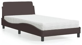 vidaXL Pat cu saltea, maro închis, 100x200 cm, textil