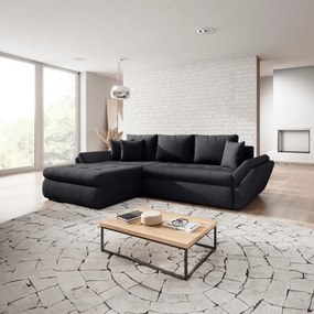 Colțar extensibil dumonde cu ladă de depozitare si sezut confortabil din spuma high-density, Loana Euphoria Black 270x185 cm