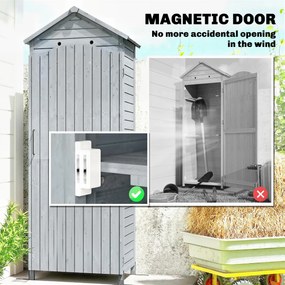 Outsunny Dulap grădină din lemn, magazie înaltă pentru unelte cu raft reglabil, ușă magnetică, acoperiș galvanizat, ventilație | Aosom Romania