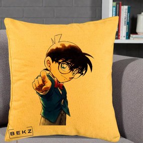 Perna Personalizata Detective Conan Conan Arata, 40x40 cm, Galben, Husa Detasabila, Perna Inclusa, BEKZ®