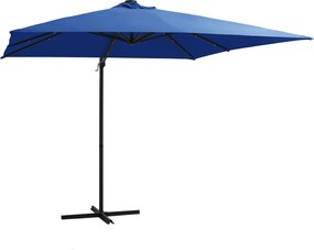 vidaXL Umbrelă consolă cu LED, stâlp din oțel albastru azur 250x250 cm