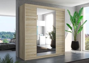 Dulap cu uși glisante DALMATIA – cu oglindă – 200x58x215 cm – Sonoma