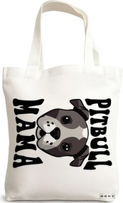 Sacosa de Panza pentru Cumparaturi, Geanta Tote, model Pitbull Mama 38 x 34.5 cm, Alba, BEKZ®