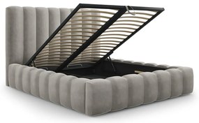 Pat dublu 200x200 cm gri deschis tapițat cu spațiu de depozitare și somieră Kelp – Micadoni Home