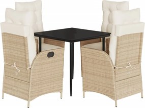 vidaXL Set mobilier de grădină cu perne, 5 piese, bej, poliratan