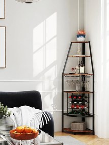 RVI5 - Rafturi Vin pentru colt, 42 cm, depozitare vin, raft stil industrial, bucatarie, living, dining - Negru - Maro