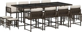 vidaXL Set mobilier de grădină, 13 piese, maro, cu perne, poliratan