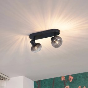 Spotlight plafon rotund negru cu sticlă fumuriu 2 lumini - Teddy