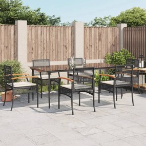 vidaXL Set mobilier de grădină cu perne, 7 piese, negru, poliratan