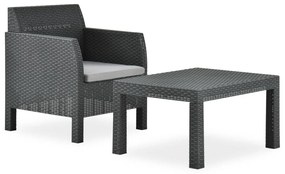 315641 vidaXL Set mobilier de grădină cu perne, 2 piese, antracit, PP ratan