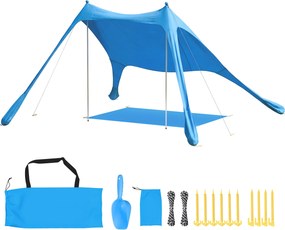 Outsunny Cort Plajă 2-4 Persoane, Saltea, Lopată, Protecție Solară UPF50+, Albastru | Aosom Romania