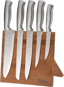 Set cutite 6 piese Zilan ZLN1641, Suport inclus din bambus, Cutite din otel inoxidabil 3CR13, Compatibil masina de spalat vase